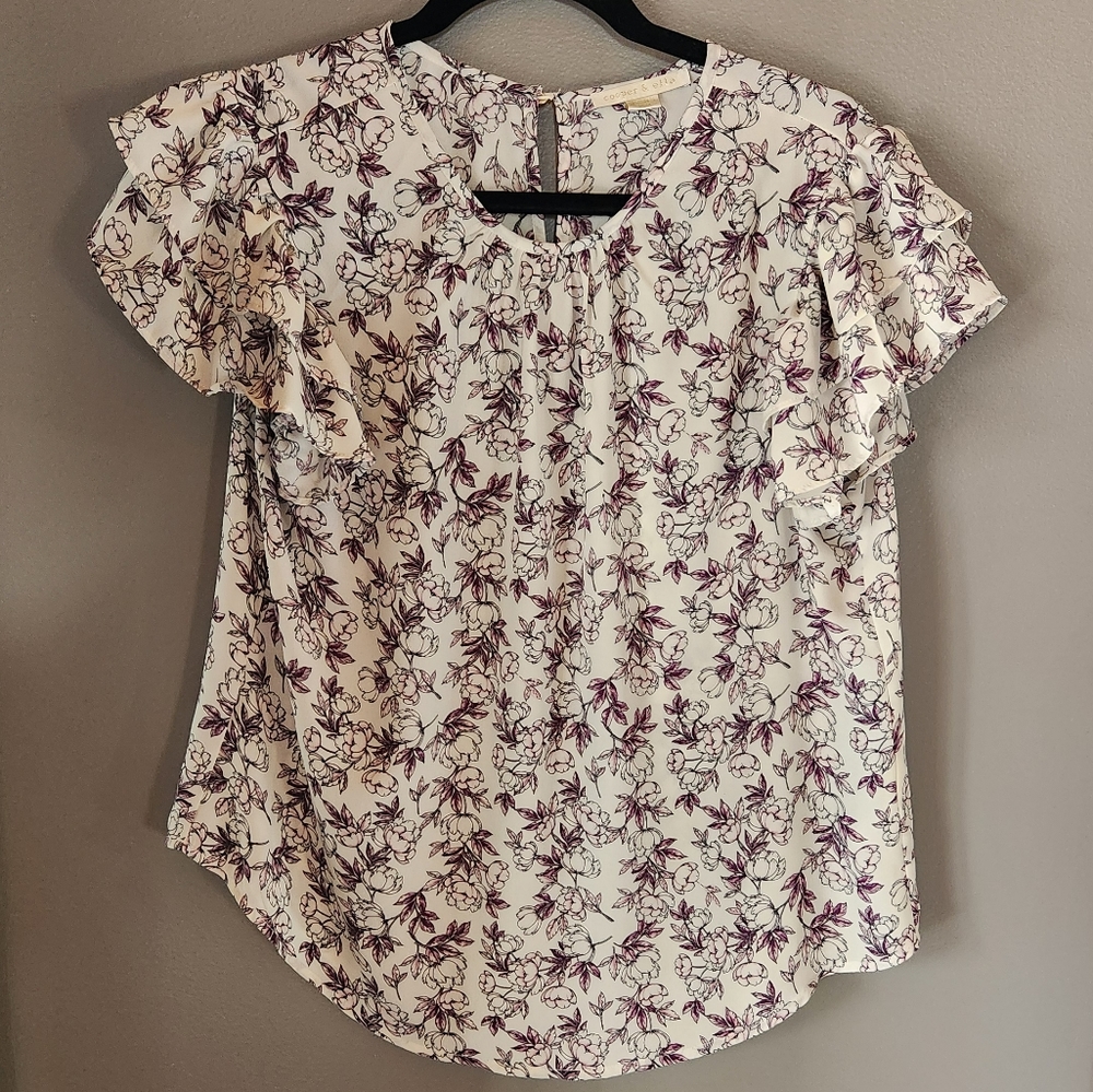 Floral Ruffle Short Sleeve Top Size Medium Cooper & Ella